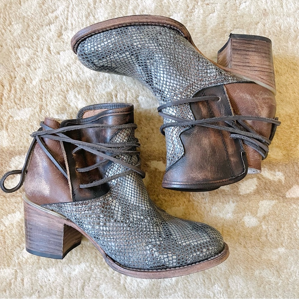 Freebird by Steven Casey Strappy Leather Snakeskin Boot In Brown Size 10